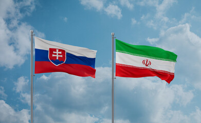 Iran and Slovakia flags, country relationship concept