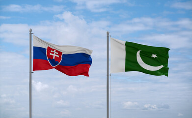 Pakistan and Slovakia flags, country relationship concept