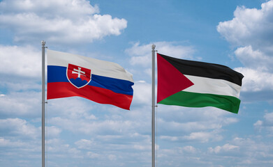 Palestine and Slovakia flags, country relationship concept