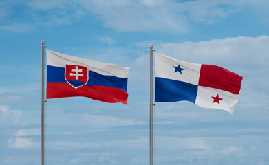 Panama and Slovakia flags, country relationship concept