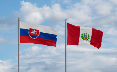 Peru and Slovakia flags, country relationship concept