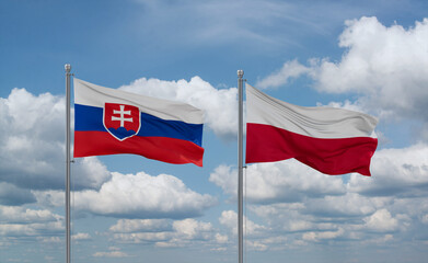 Poland and Slovakia flags, country relationship concept