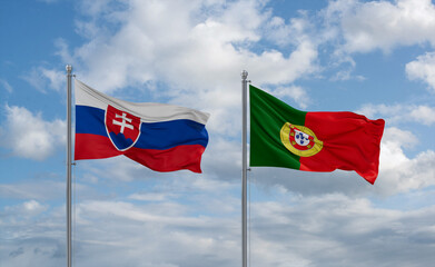 Portugal and Slovakia flags, country relationship concept