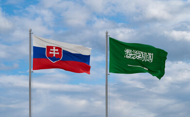 Slovakia and Saudi Arabia flags, country relationship concepts