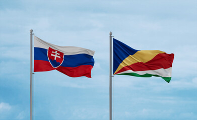 Seychelles and Slovakia flags, country relationship concept