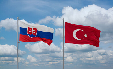Turkey and Slovakia flags, country relationship concept