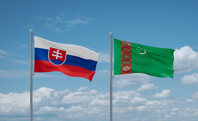 Turkmenistan and Slovakia flags, country relationship concept