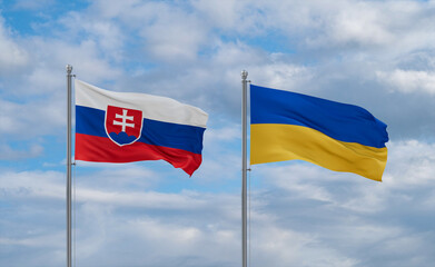 Ukraine and Slovakia flags, country relationship concept