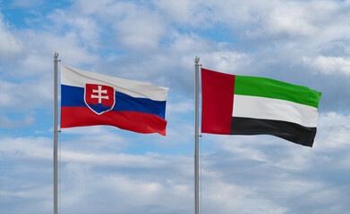 UAE and Slovakia flags, country relationship concept
