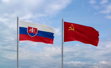 Soviet Union and Slovakia flags, country relationship concept