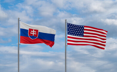 USA and Slovakia flags, country relationship concepts