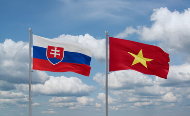 Vietnam and Slovakia flags, country relationship concept