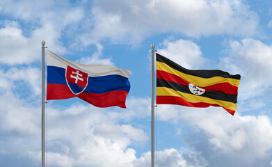 Uganda and Slovakia flags, country relationship concept