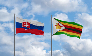 Zimbabwe and Slovakia flags, country relationship concept