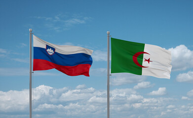 Slovenia and Algeria national flags, country relationship concept