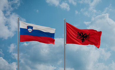 Slovenia and Albania national flags, country relationship concept
