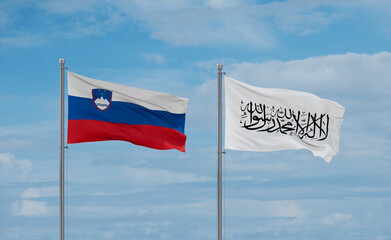 Slovenia and Afghanistan national flags, country relationship concept