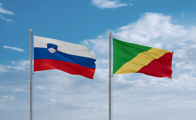 Congo and Slovenia flags, country relationship concept