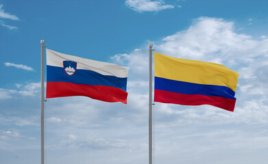 Colombia and Slovenia flags, country relationship concept