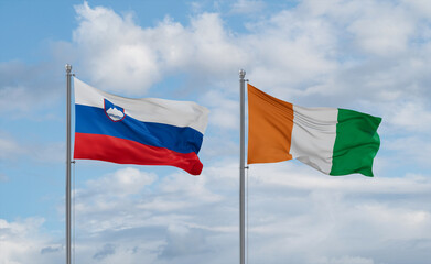 Ivory Coast and Slovenia flags, country relationship concept