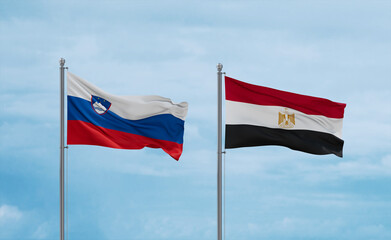 Egypt and Slovenia flags, country relationship concept