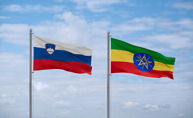 Ethiopia and Slovenia flags, country relationship concept
