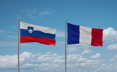 Slovenia and France flags, country relationship concept