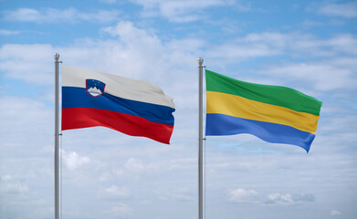 Gabon and Slovenia flags, country relationship concept