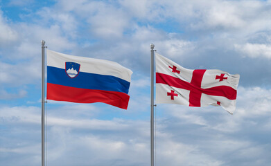 Georgia and Slovenia flags, country relationship concept