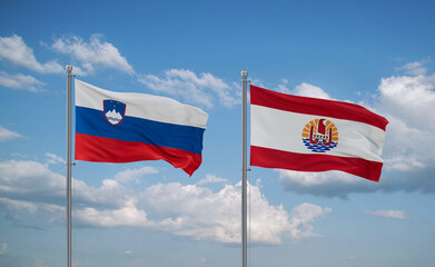 Slovenia and French Polynesia flags, country relationship concept
