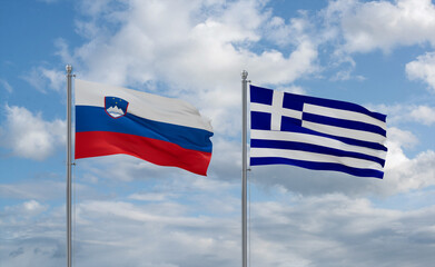Greece and Slovenia flags, country relationship concept