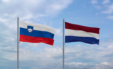 Netherlands and Slovenia flags, country relationship concept