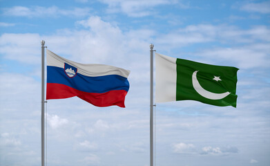 Pakistan and Slovenia flags, country relationship concept