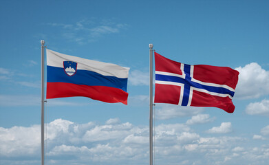 Norway and Slovenia flags, country relationship concept