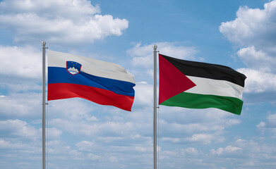 Palestine and Slovenia flags, country relationship concept