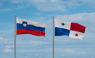 Panama and Slovenia flags, country relationship concept