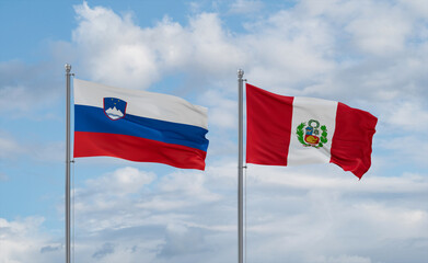 Peru and Slovenia flags, country relationship concept