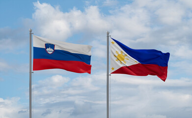 Philippines and Slovenia flags, country relationship concept