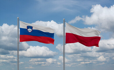 Poland and Slovenia flags, country relationship concept