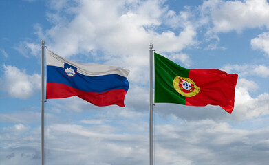 Portugal and Slovenia flags, country relationship concept