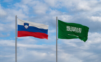 Slovenia and Saudi Arabia flags, country relationship concepts