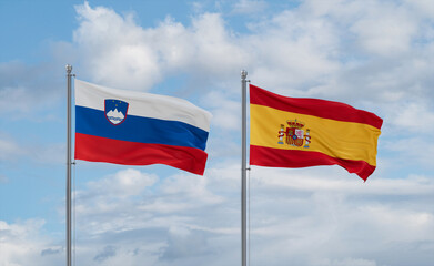 Spain and Slovenia flags, country relationship concept