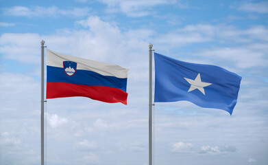 Somalia and Slovenia flags, country relationship concept