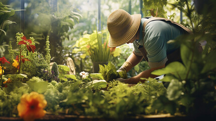 Organic gardener, Green Job. Environmental work to improve the environment. Banner.