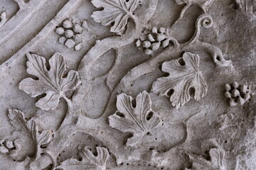 Old plaster sculptures and bas-reliefs, wall texture and patterns. Elements of architectural decorations of buildings. On the streets in Istanbul, public places.