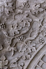 Old plaster sculptures and bas-reliefs, wall texture and patterns. Elements of architectural decorations of buildings. On the streets in Istanbul, public places.