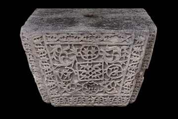 Old plaster sculptures and bas-reliefs, wall texture and patterns. Elements of architectural decorations of buildings. On the streets in Istanbul, public places.