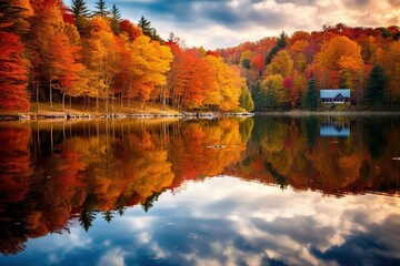 autumn trees reflected in water