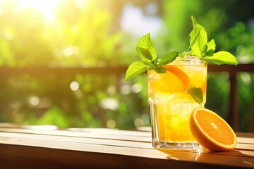 Enjoying a cool glass of tangerine lemonade on a sunny summer afternoon - obrazy, fototapety, plakaty