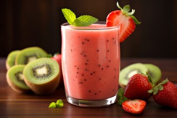 A Detailed Close-up of a Delicious Strawberry Kiwi Blend - The Ultimate Summer Cooler
